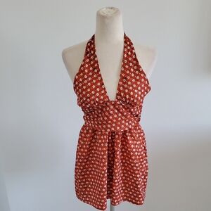 Urban Outfitters Halter Romper Orange with White Floral Pattern Size S like new